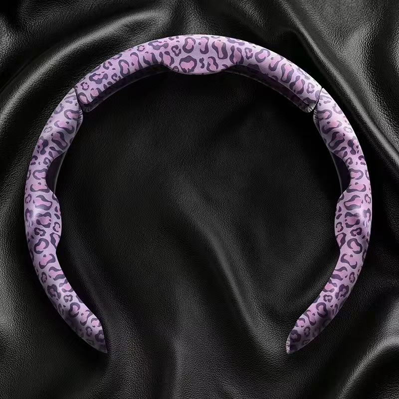 9D Segmented Leopard Print Microfiber PU Steering Wheel Cover Anti-Slip Universal - BoLanAutoAccessories