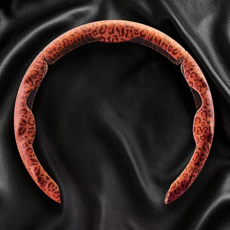 9D Segmented Leopard Print Microfiber PU Steering Wheel Cover Anti-Slip Universal - BoLanAutoAccessories