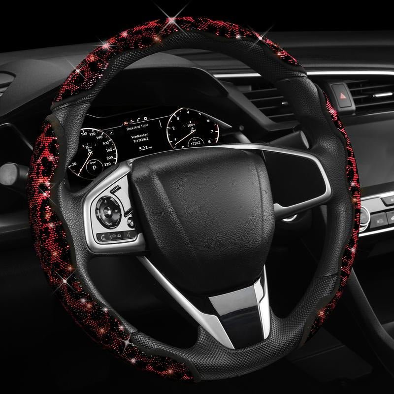 Universal Leopard Pattern Sparkle Rhinestone Anti-slip Steering Wheel Cover - BoLanAutoAccessories