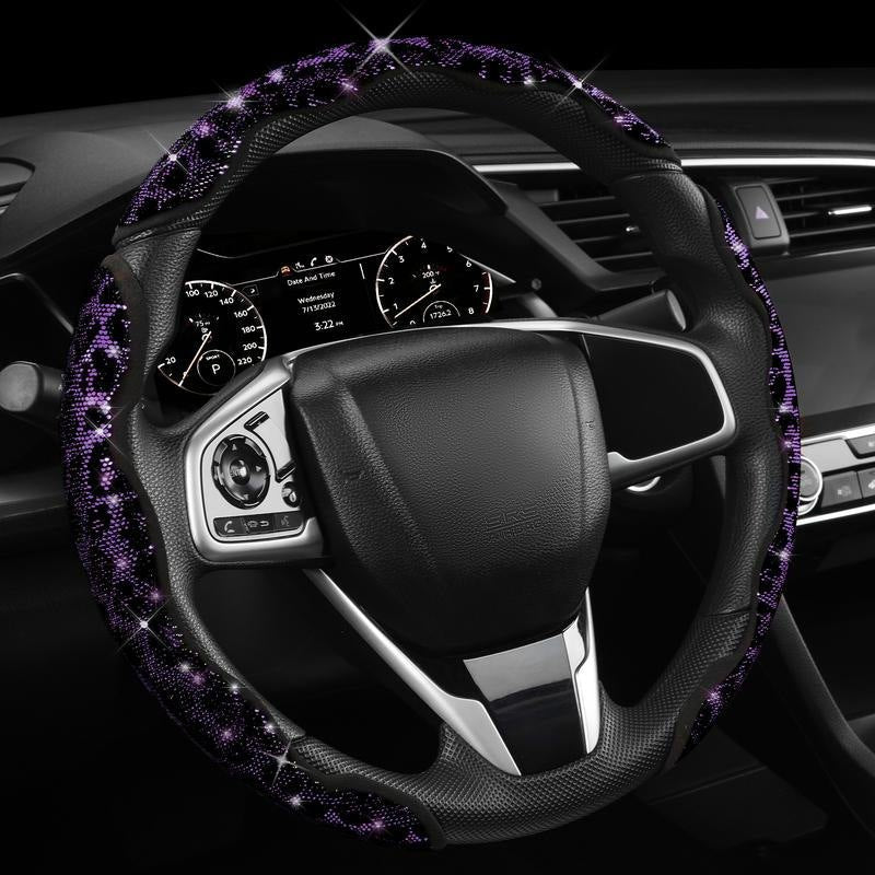 Universal Leopard Pattern Sparkle Rhinestone Anti-slip Steering Wheel Cover - BoLanAutoAccessories
