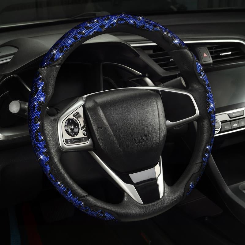 Universal Leopard Pattern Sparkle Rhinestone Anti-slip Steering Wheel Cover - BoLanAutoAccessories