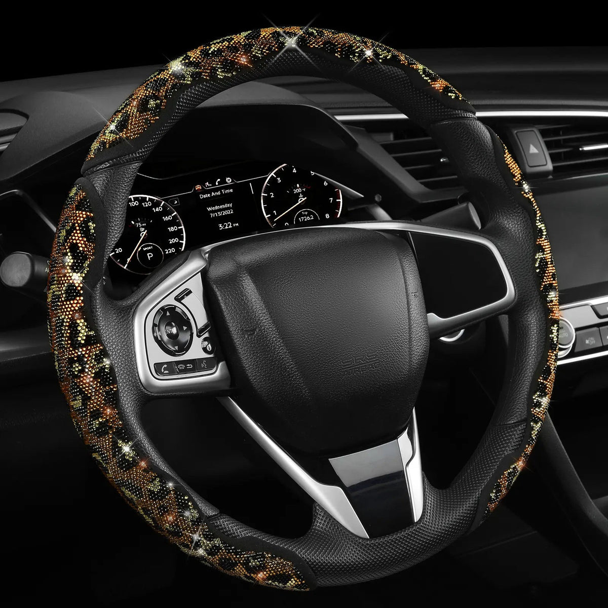 Universal Leopard Pattern Sparkle Rhinestone Anti-slip Steering Wheel Cover - BoLanAutoAccessories